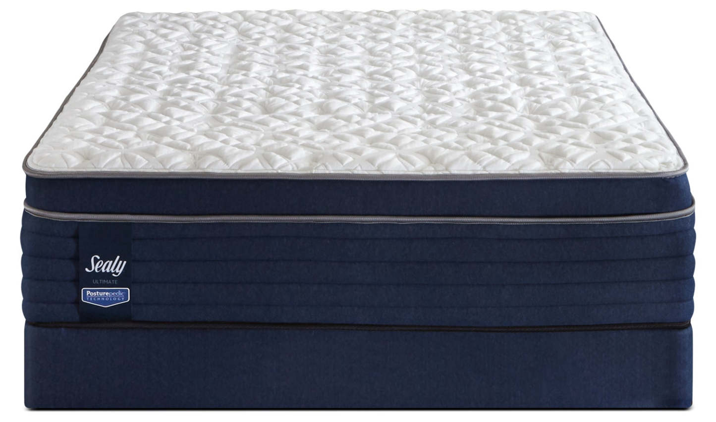 Sealy Posturepedic Ultimate Mayflower Medium Euro-Top Low-Profile Split Queen Mattress Set|Ensemble semi-ferme Euro-plateau divisé profil bas Mayflower Posturepedic Ultimate Sealy pour lit queen