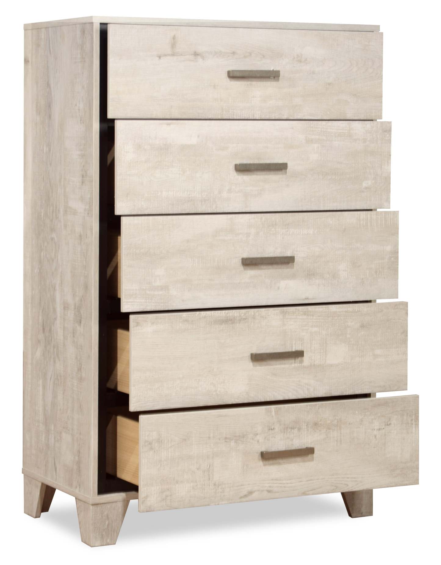 Commode de chambre à coucher Arbor, 5 tiroirs, 31,5 L x 48,4 H - Bois flotté blanc | Commode verticale de chambre à coucher Arbor de 31,5 po (L) x 48,4 po (H) à 5 tiroirs - bois de grève blanc