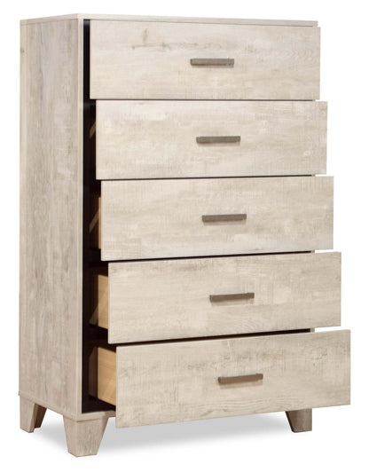 Commode de chambre à coucher Arbor, 5 tiroirs, 31,5 L x 48,4 H - Bois flotté blanc | Commode verticale de chambre à coucher Arbor de 31,5 po (L) x 48,4 po (H) à 5 tiroirs - bois de grève blanc