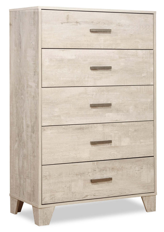 Commode de chambre à coucher Arbor, 5 tiroirs, 31,5 L x 48,4 H - Bois flotté blanc | Commode verticale de chambre à coucher Arbor de 31,5 po (L) x 48,4 po (H) à 5 tiroirs - bois de grève blanc