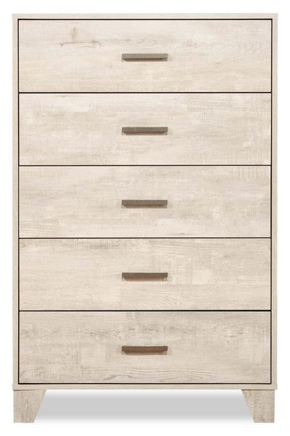 Commode de chambre à coucher Arbor, 5 tiroirs, 31,5 L x 48,4 H - Bois flotté blanc | Commode verticale de chambre à coucher Arbor de 31,5 po (L) x 48,4 po (H) à 5 tiroirs - bois de grève blanc