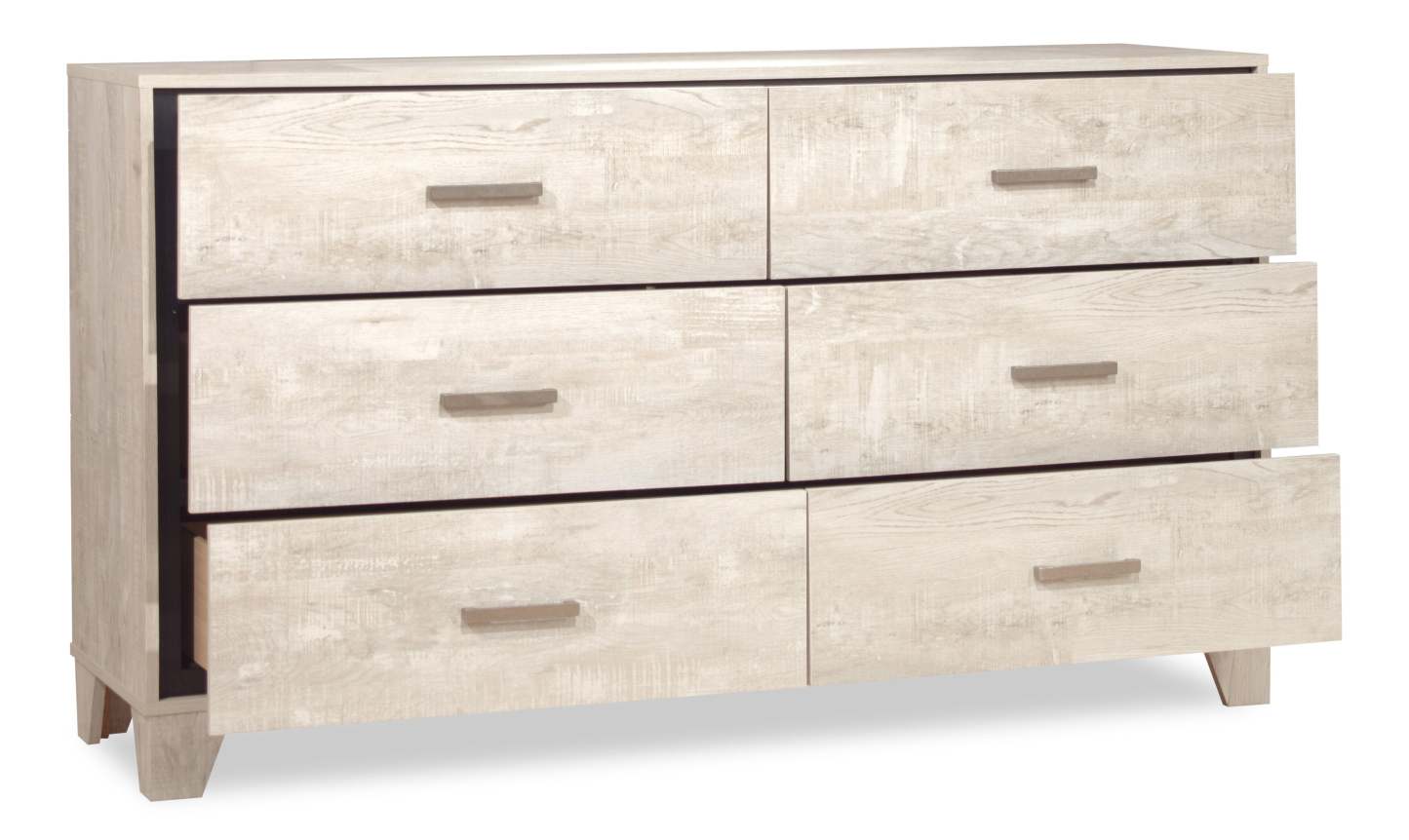 Commode à 6 tiroirs pour chambre à coucher Arbor, 58,7 L x 33,3 H - Bois flotté blanc | Commode de chambre à coucher Arbor de 58,7 po (L) x 33,3 po (H) à 6 tiroirs - bois de grève blanc
