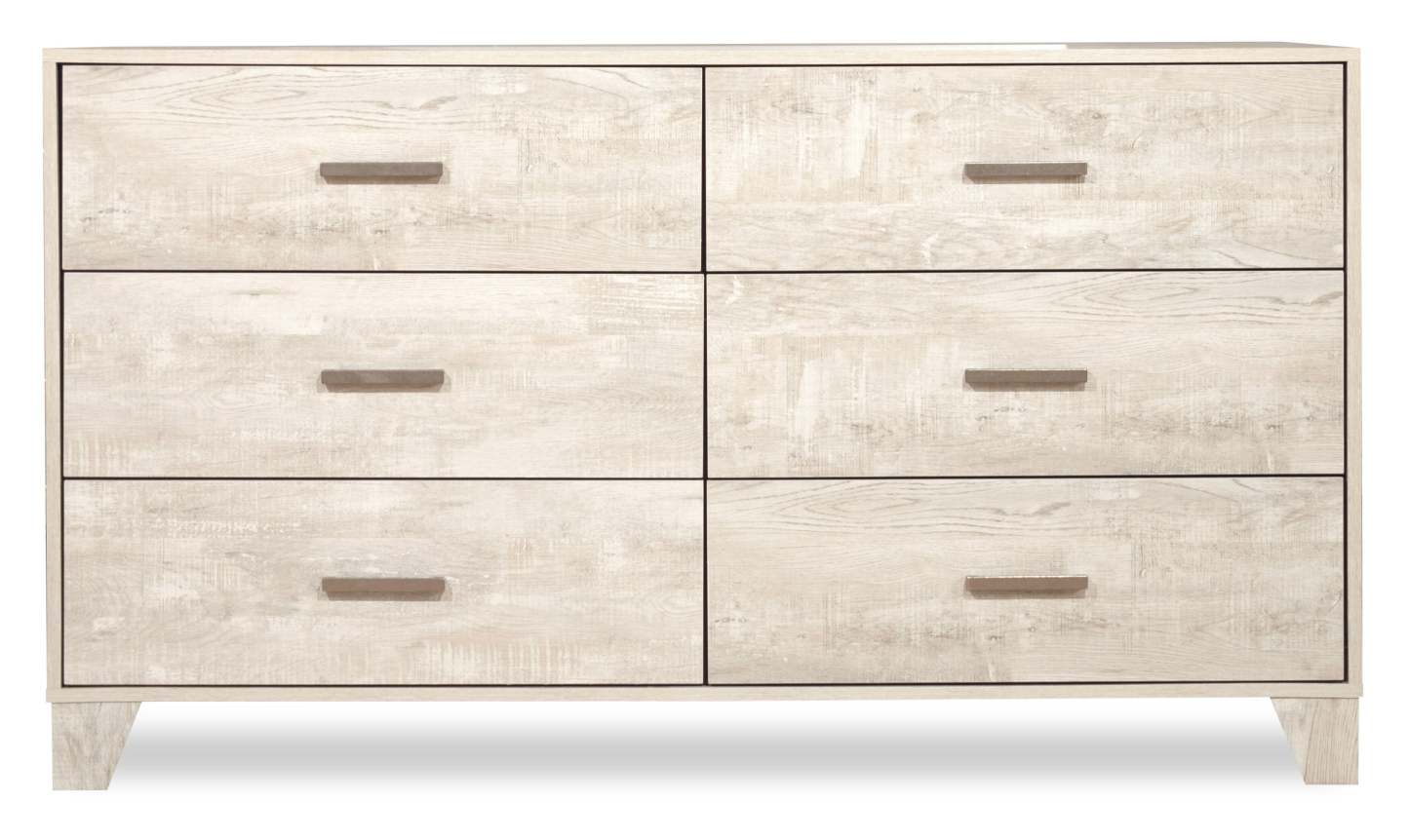 Commode à 6 tiroirs pour chambre à coucher Arbor, 58,7 L x 33,3 H - Bois flotté blanc | Commode de chambre à coucher Arbor de 58,7 po (L) x 33,3 po (H) à 6 tiroirs - bois de grève blanc