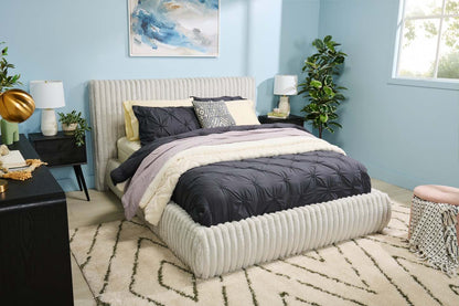 Lit plateforme rembourré Aria en tissu gris capitonné - format grand lit | Lit plateforme rembourré Aria en tissu gris, capitonné - Queen Size