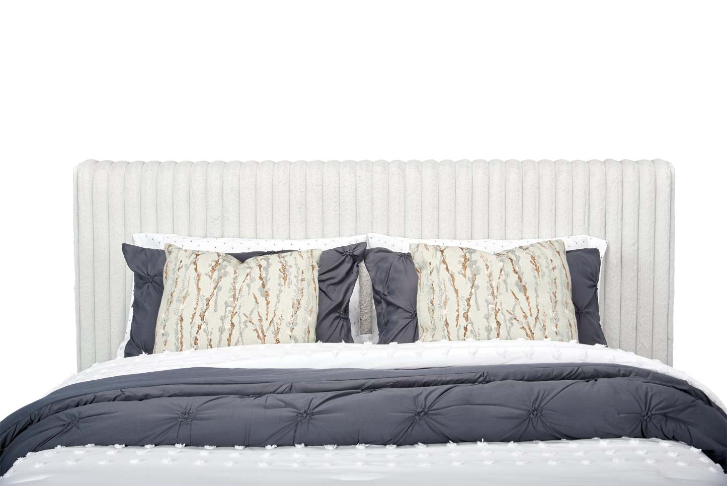 Lit plateforme rembourré Aria en tissu gris capitonné - format grand lit | Lit plateforme rembourré Aria en tissu gris, capitonné - Queen Size