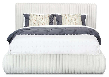 Lit plateforme rembourré Aria en tissu gris capitonné - format grand lit | Lit plateforme rembourré Aria en tissu gris, capitonné - Queen Size