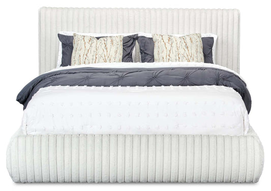 Lit plateforme rembourré Aria en tissu gris capitonné - format grand lit | Lit plateforme rembourré Aria en tissu gris, capitonné - Queen Size