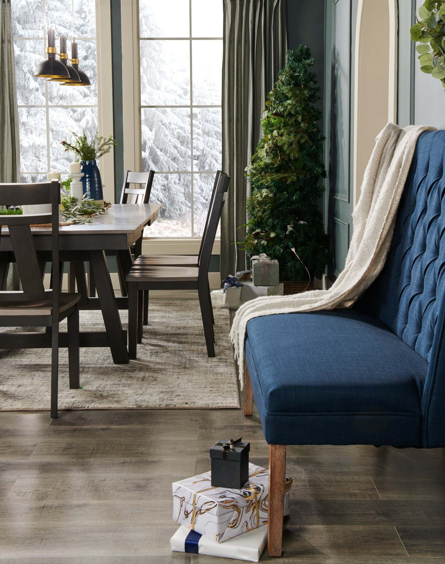 Ariel 30.5 Wing Back Hall Bench - Bleu|Banc d'entrée à oreilles Ariel de 30,5 po - bleu