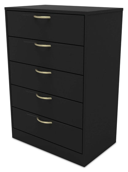 Commode de chambre à coucher Arlo, 5 tiroirs, 23,6 L x 36,2 H, fabriquée au Canada - Noir | Commode verticale Arlo de 23,6 po (L) x 36,2 po (H) à 5 tiroirs pour la chambre à coucher, fabriquée au Canada - noire