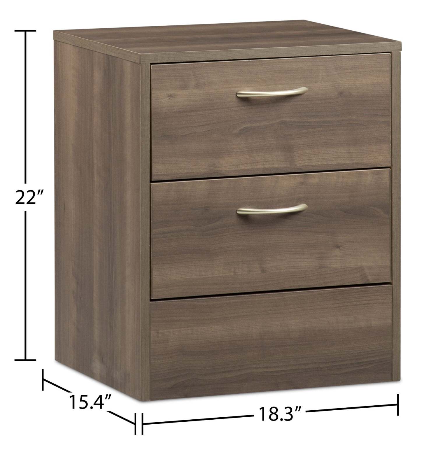 Table de nuit Arlo à 2 tiroirs, 18,3 po (L) x 22 po (H), fabriquée au Canada - gris-brun | Arlo Bedside 2-Drawer Nightstand, 18.3W x 22H, Made in Canada - Grey/Brown