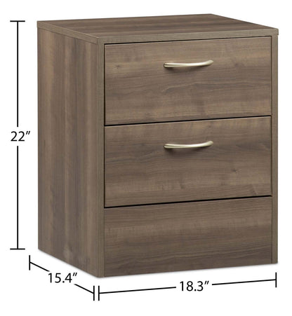 Table de nuit Arlo à 2 tiroirs, 18,3 po (L) x 22 po (H), fabriquée au Canada - gris-brun | Arlo Bedside 2-Drawer Nightstand, 18.3W x 22H, Made in Canada - Grey/Brown