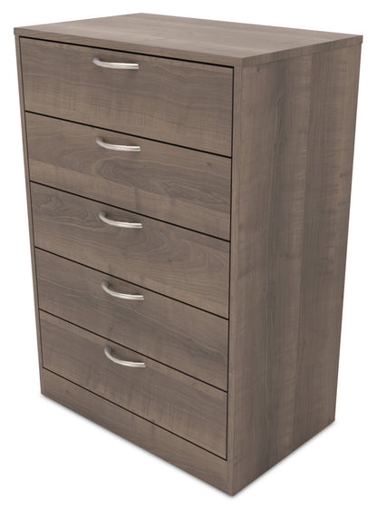 Commode de chambre à coucher Arlo, 5 tiroirs, 23,6 L x 36,2 H, Fabriquée au Canada - Gris/Marron | Commode verticale Arlo de 23,6 po (L) x 36,2 po (H) à 5 tiroirs pour la chambre à coucher, fabriquée au Canada - gris-brun
