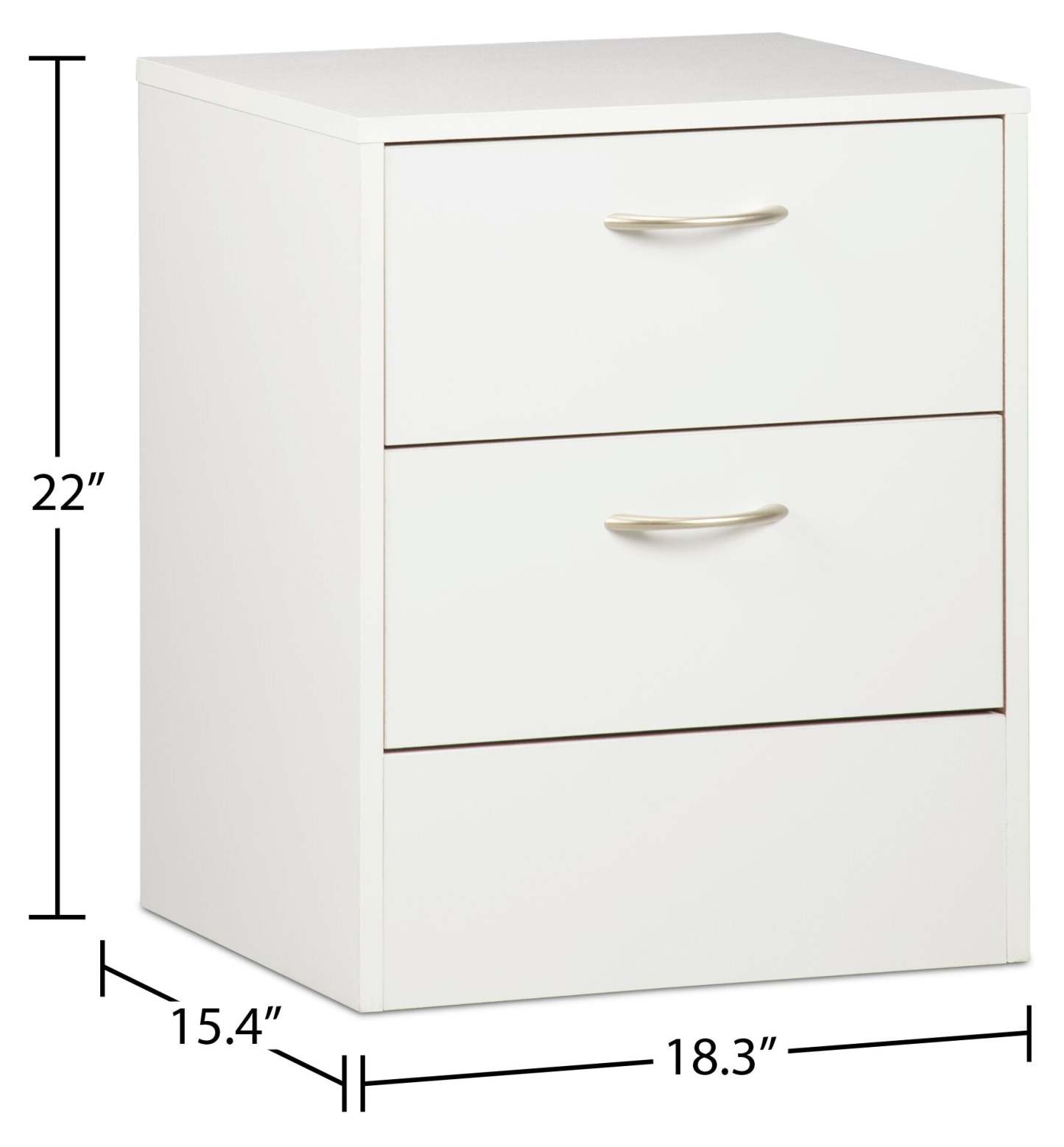 Table de nuit Arlo à 2 tiroirs, 18,3 po (L) x 22 po (H), fabriquée au Canada - blanche