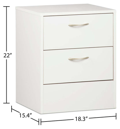 Table de nuit Arlo à 2 tiroirs, 18,3 po (L) x 22 po (H), fabriquée au Canada - blanche