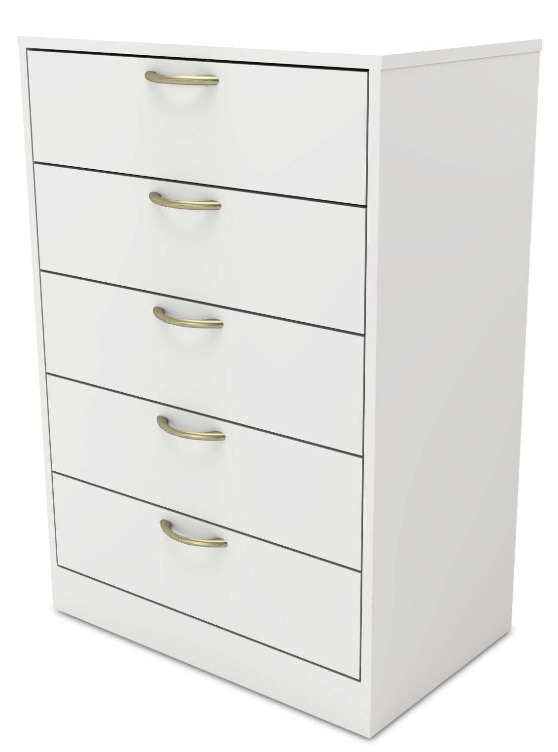 Commode de chambre à coucher Arlo, 5 tiroirs, 23,6 L x 36,2 H, fabriquée au Canada - Blanc | Commode verticale Arlo de 23,6 po (L) x 36,2 po (H) à 5 tiroirs pour la chambre à coucher, fabriquée au Canada - blanche