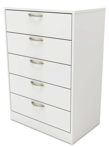 Commode de chambre à coucher Arlo, 5 tiroirs, 23,6 L x 36,2 H, fabriquée au Canada - Blanc | Commode verticale Arlo de 23,6 po (L) x 36,2 po (H) à 5 tiroirs pour la chambre à coucher, fabriquée au Canada - blanche