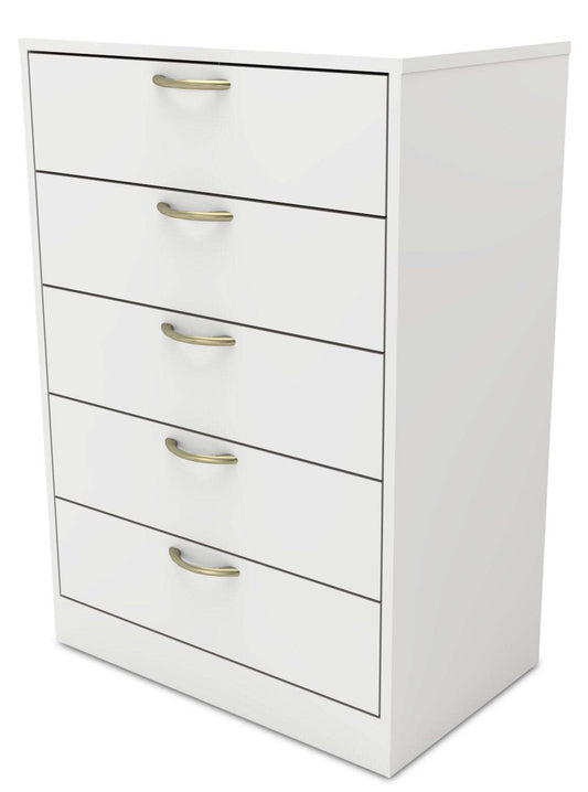 Commode de chambre à coucher Arlo, 5 tiroirs, 23,6 L x 36,2 H, fabriquée au Canada - Blanc | Commode verticale Arlo de 23,6 po (L) x 36,2 po (H) à 5 tiroirs pour la chambre à coucher, fabriquée au Canada - blanche