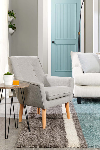 Chaise d'appoint en tissu d'apparence lin Arni 28 avec pieds en bois - Gris | Fauteuil d'appoint Arni de 28 po en tissu d'apparence lin avec pattes en bois - gris