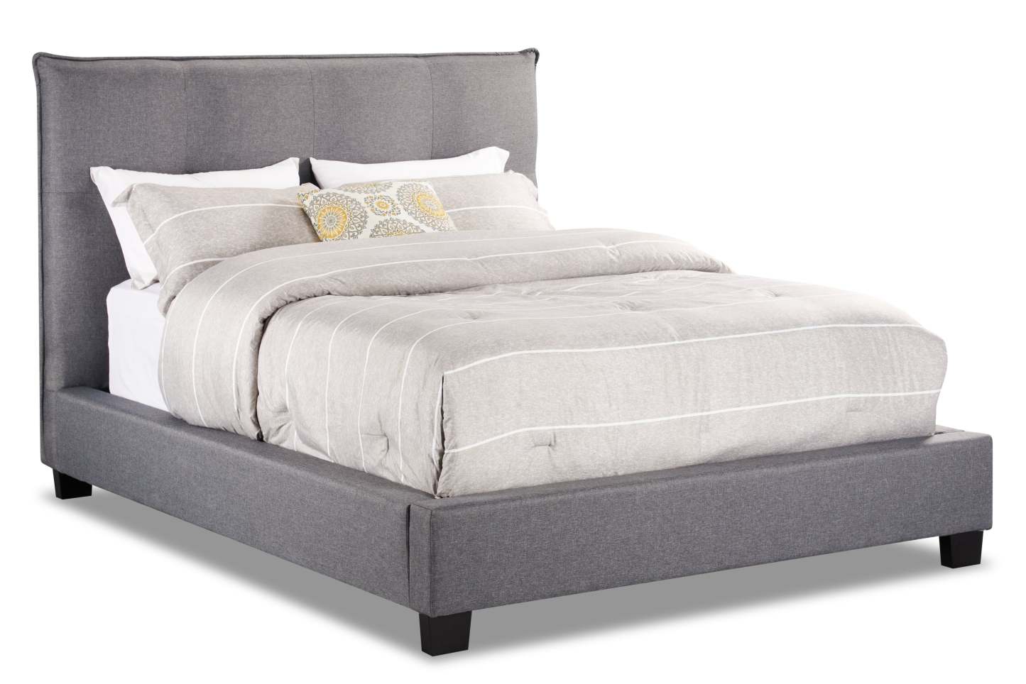 Lit plateforme rembourré Asha en tissu gris, capitonné - Queen Size | Lit plateforme rembourré Asha en tissu gris capitonné - format grand lit