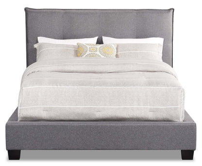 Lit plateforme rembourré Asha en tissu gris capitonné - format très grand lit