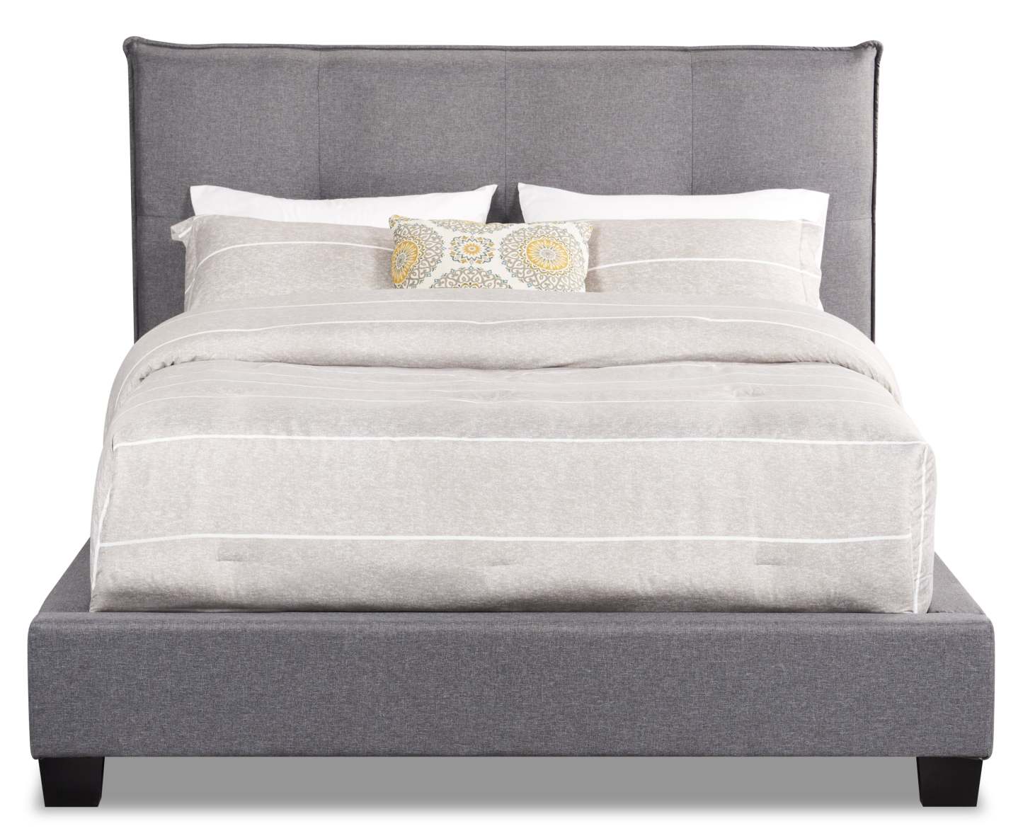Lit plateforme rembourré Asha en tissu gris, capitonné - Queen Size | Lit plateforme rembourré Asha en tissu gris capitonné - format grand lit