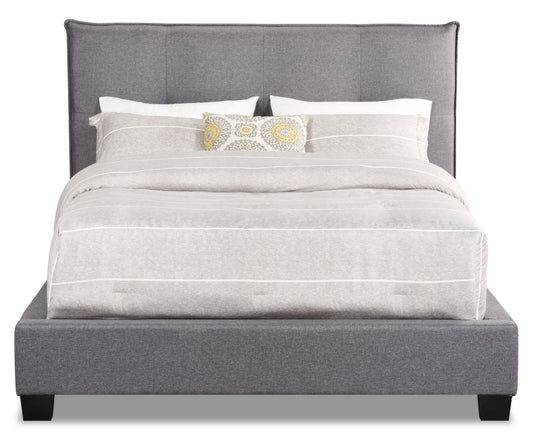 Lit plateforme rembourré Asha en tissu gris, capitonné - Queen Size | Lit plateforme rembourré Asha en tissu gris capitonné - format grand lit