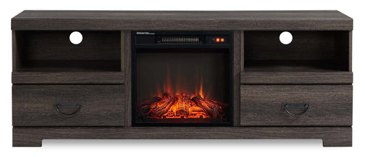 Meuble TV rustique avec foyer électrique Asher 60 avec rangement et gestion des câbles pour téléviseurs jusqu'à 65 pouces|Meuble pour téléviseur rustique Asher de 60 po avec foyer électrique, rangement et système de gestion