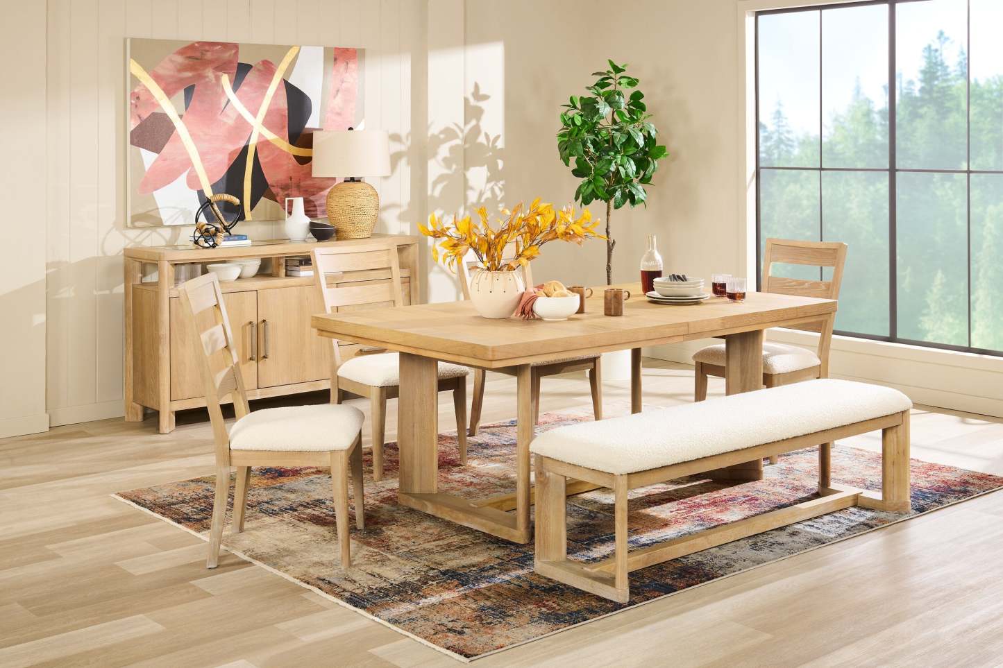 Aspen Dining Bench with Fabric Seat, 64.25W - Natural | Banc de salle à manger Aspen
