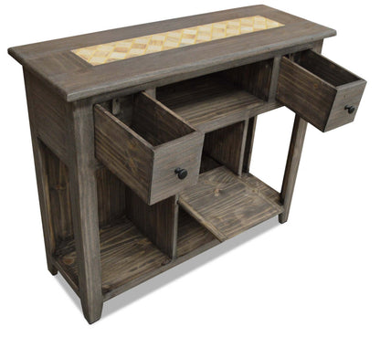 Santa Fe Rustico 43.25 Table de canapé rustique avec rangement et étagère - Pin gris avec insert en marbre|Table de salon rustique Santa Fe Rustico de 43,25 po avec rangement et tablette - pin gris avec incrustation de marbre