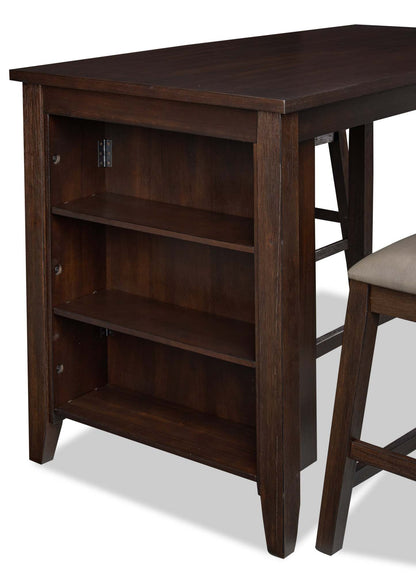 Astoria Ensemble de salle à manger 5 pièces à hauteur de comptoir avec table et 4 chaises, étagères intégrées, 60 W - Marron | Ensemble de salle à manger Astoria 5 pièces de hauteur comptoir avec table de 60 po (L), tablettes intégrées et 4 chaises - brun