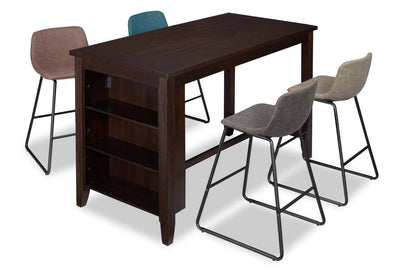 Table de salle à manger à hauteur de comptoir Astoria avec étagères intégrées, 60 W - Marron | Table de salle à manger Astoria de 60 po (L) de hauteur comptoir avec tablettes intégrées - brune