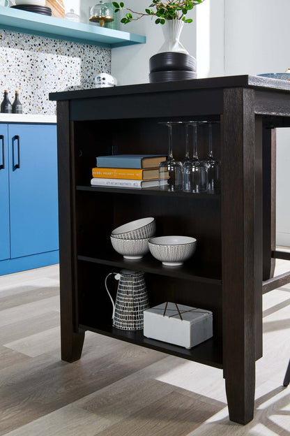 Table de salle à manger à hauteur de comptoir Astoria avec étagères intégrées, 60 W - Marron | Table de salle à manger Astoria de 60 po (L) de hauteur comptoir avec tablettes intégrées - brune