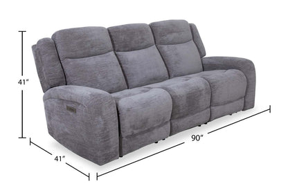 Sofa à inclinaison électrique Atlantis de 90 po en tissu avec ports USB - gris tourterelle