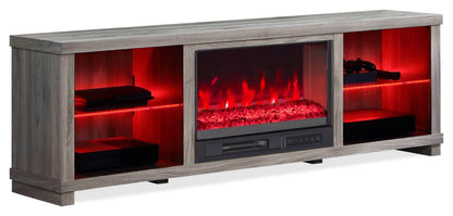 Aurora 72 Meuble TV avec foyer électrique moderne avec rangement et gestion des câbles pour téléviseurs jusqu'à 80 As|Meuble pour téléviseur moderne Aurora de 72 po avec foyer électrique, rangement et système de gestion