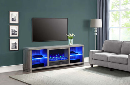 Aurora 72 Meuble TV avec foyer électrique moderne avec rangement et gestion des câbles pour téléviseurs jusqu'à 80 As|Meuble pour téléviseur moderne Aurora de 72 po avec foyer électrique, rangement et système de gestion