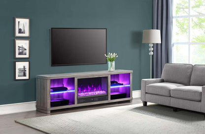 Aurora 72 Meuble TV avec foyer électrique moderne avec rangement et gestion des câbles pour téléviseurs jusqu'à 80 As|Meuble pour téléviseur moderne Aurora de 72 po avec foyer électrique, rangement et système de gestion