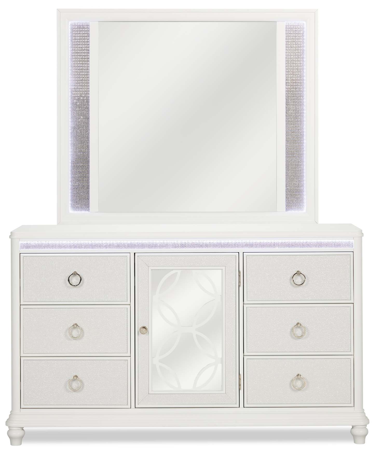 Miroir de commode de chambre à coucher Ava avec lumière LED, Glam - Blanc | Miroir de commode de chambre à coucher somptueux Ava avec éclairage à DEL - blanc