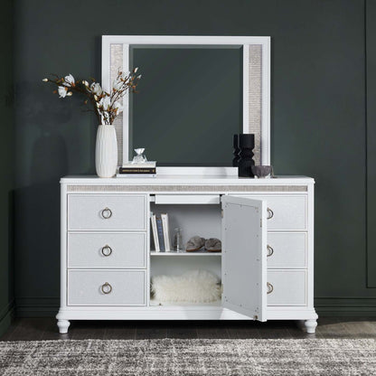 Miroir de commode de chambre à coucher Ava avec lumière LED, Glam - Blanc | Miroir de commode de chambre à coucher somptueux Ava avec éclairage à DEL - blanc