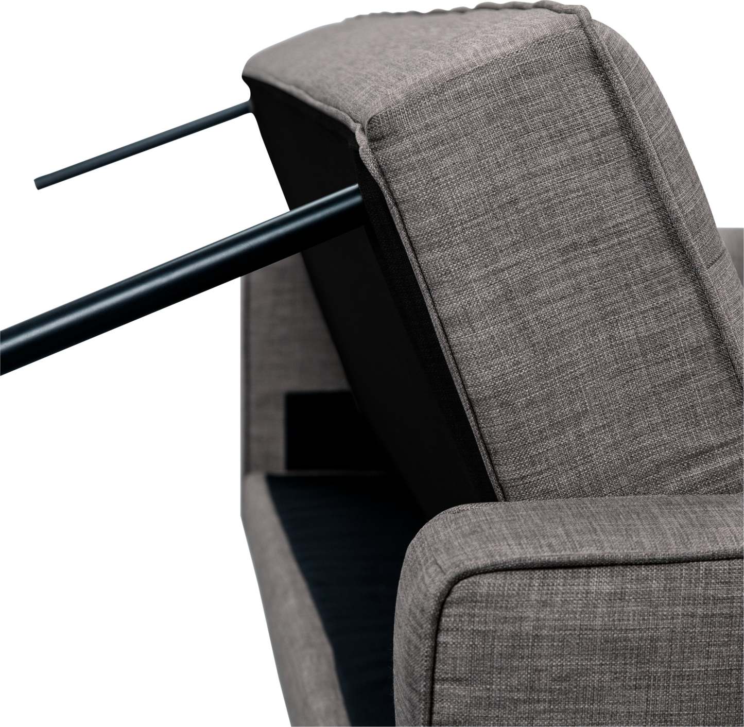 Futon Klik Klak Avery 81,5 en tissu d'apparence lin avec capitonnage et deux oreillers d'accoudoir - Gris | Futon Avery de 81,5 po en tissu d'apparence lin avec mécanisme Klik Klak, capitonnage et deux accoudoirs coussinés - gris