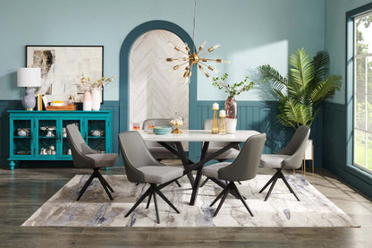 Chaise de salle à manger Bari avec tissu d'apparence cuir végétalien et lin, siège pivotant, métal - Gris | Chaise de salle à manger Bari en tissu de cuir végétalien, en tissu d'apparence lin et en métal avec siège pivotant - grise