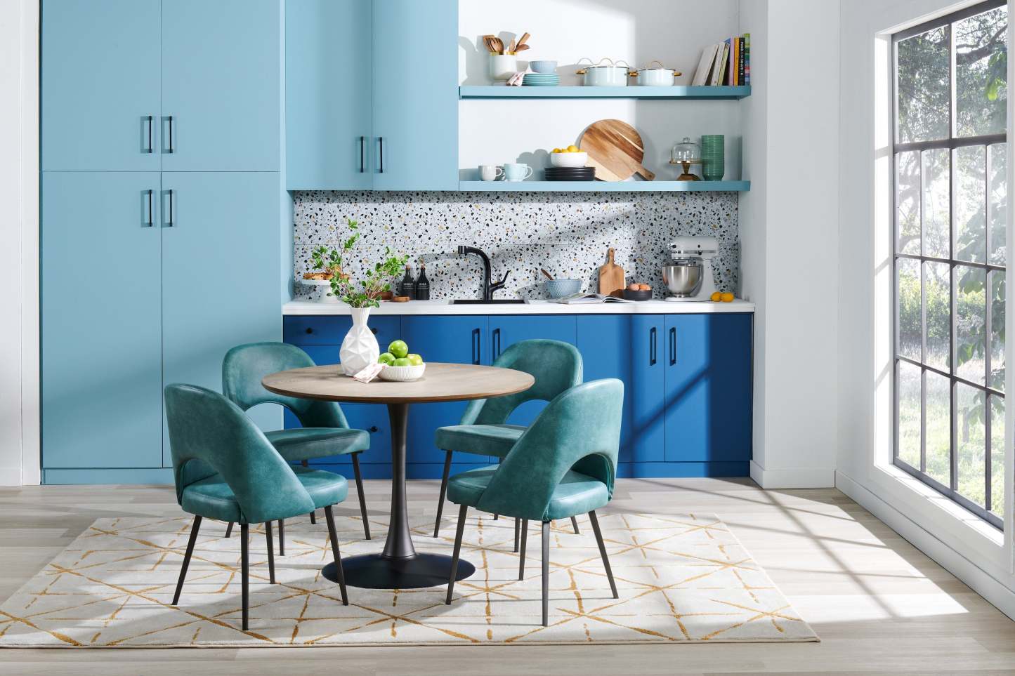 Chaise de salle à manger Bay de Kort & Co. en tissu de cuir végétalien et en métal - turquoise