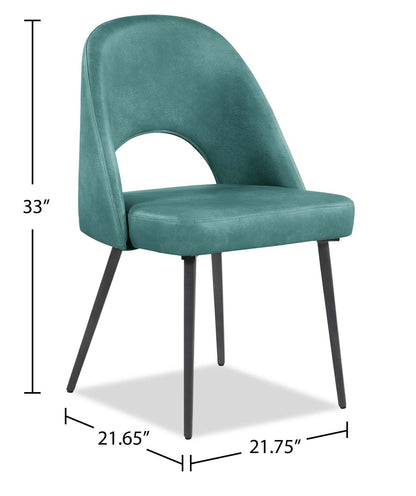 Chaise de salle à manger Bay de Kort & Co. en tissu de cuir végétalien et en métal - turquoise
