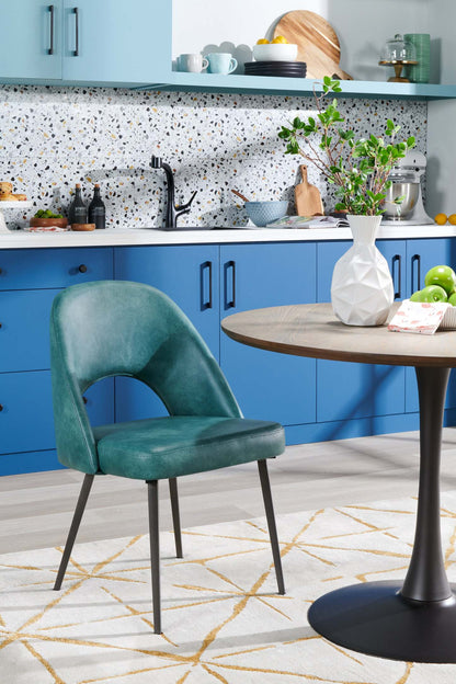 Chaise de salle à manger Bay de Kort & Co. en tissu de cuir végétalien et en métal - turquoise