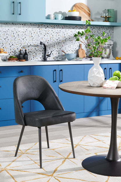 Chaise de salle à manger Bay de Kort &amp; Co. en tissu de cuir végétalien et en métal - anthracite