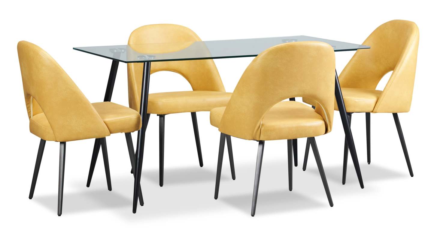 Chaise de salle à manger Bay de Kort &amp; Co. en tissu de cuir végétalien et en métal - moutarde