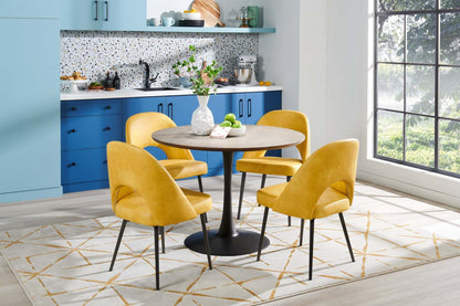 Chaise de salle à manger Bay de Kort &amp; Co. en tissu de cuir végétalien et en métal - moutarde