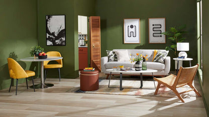 Chaise de salle à manger Bay de Kort &amp; Co. en tissu de cuir végétalien et en métal - moutarde