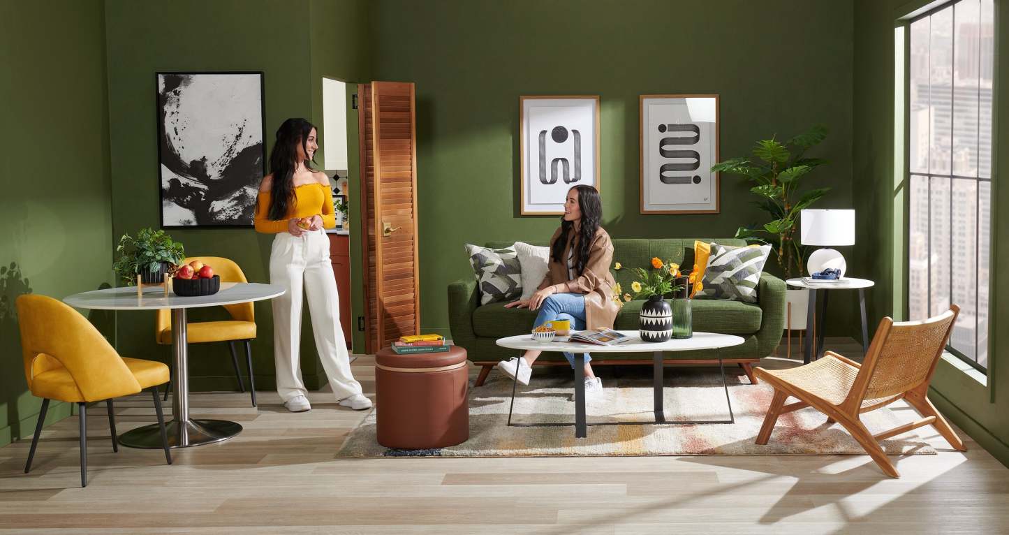 Chaise de salle à manger Bay de Kort &amp; Co. en tissu de cuir végétalien et en métal - moutarde