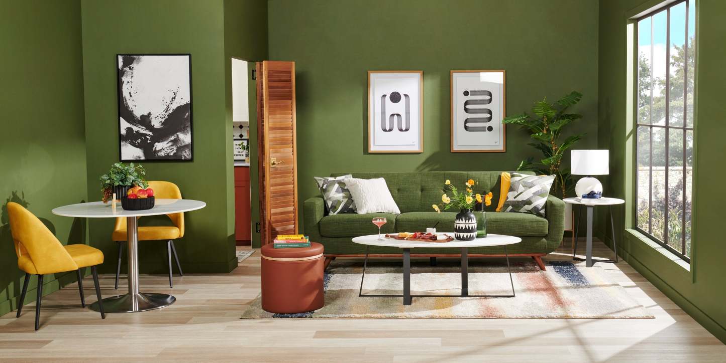 Chaise de salle à manger Bay de Kort &amp; Co. en tissu de cuir végétalien et en métal - moutarde