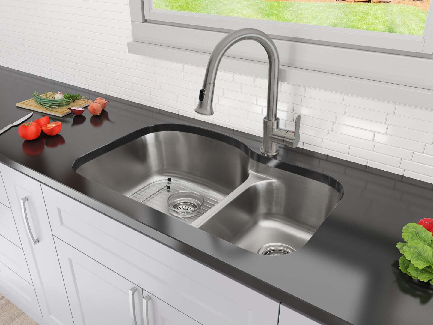 Ancona Tusca Series 33 60/40 Dual Mount Kitchen Sink - AN-3342|Évier de cuisine sous plan ou en surface (60/40) Ancona de série Tusca de 33 po - AN-3342|D77G8DE9